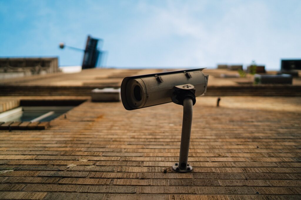 Security camera on a wall